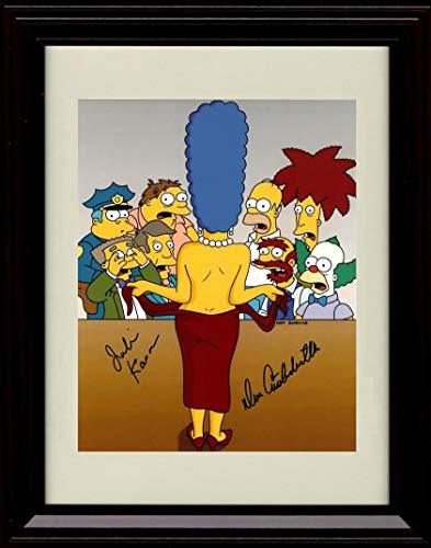 Framed print of the Simpsons cast with printed signatures in a black cherry frame.