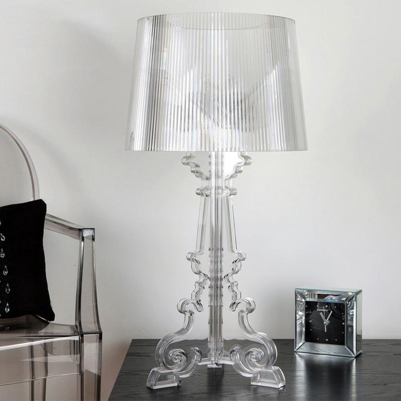 French Acrylic Table Lamp 20 inches high with a modern design, featuring a black body and yellow acrylic shade, perfect for accent lighting.