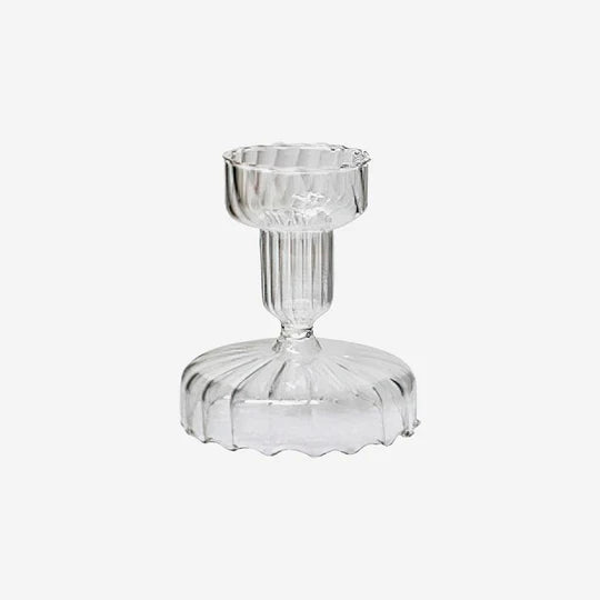 Elegant glass French candle holder set designed for drip-less candles, enhancing interior decor.