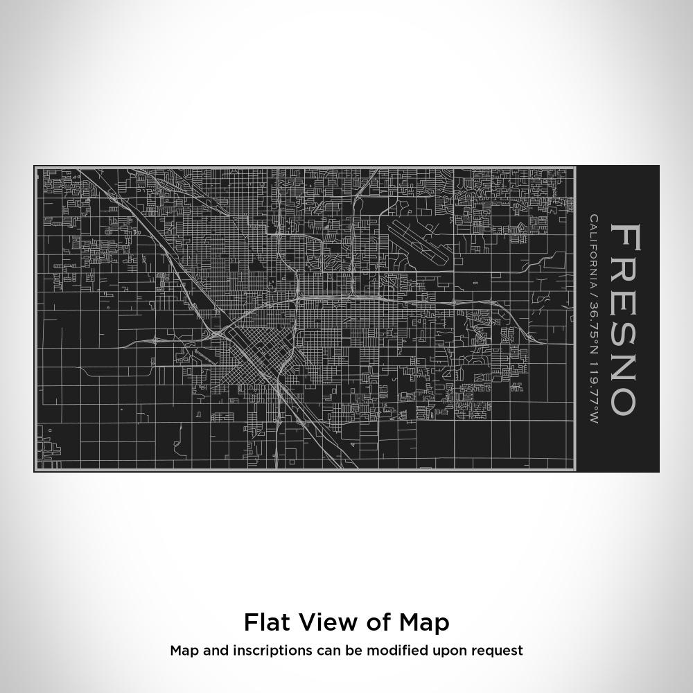 Matte black insulated bottle featuring a custom engraved map of Fresno, California with coordinates.