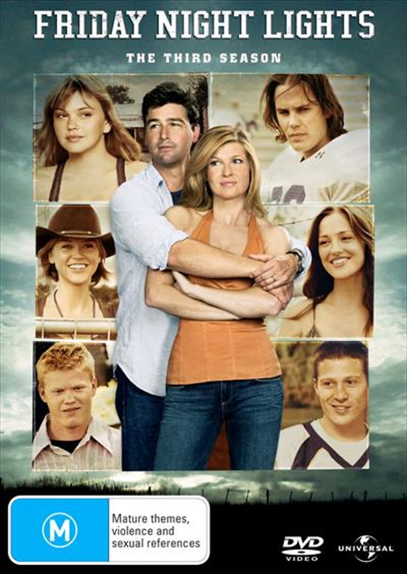 Friday Night Lights Season 3 DVD cover featuring key characters and dramatic imagery from the show.