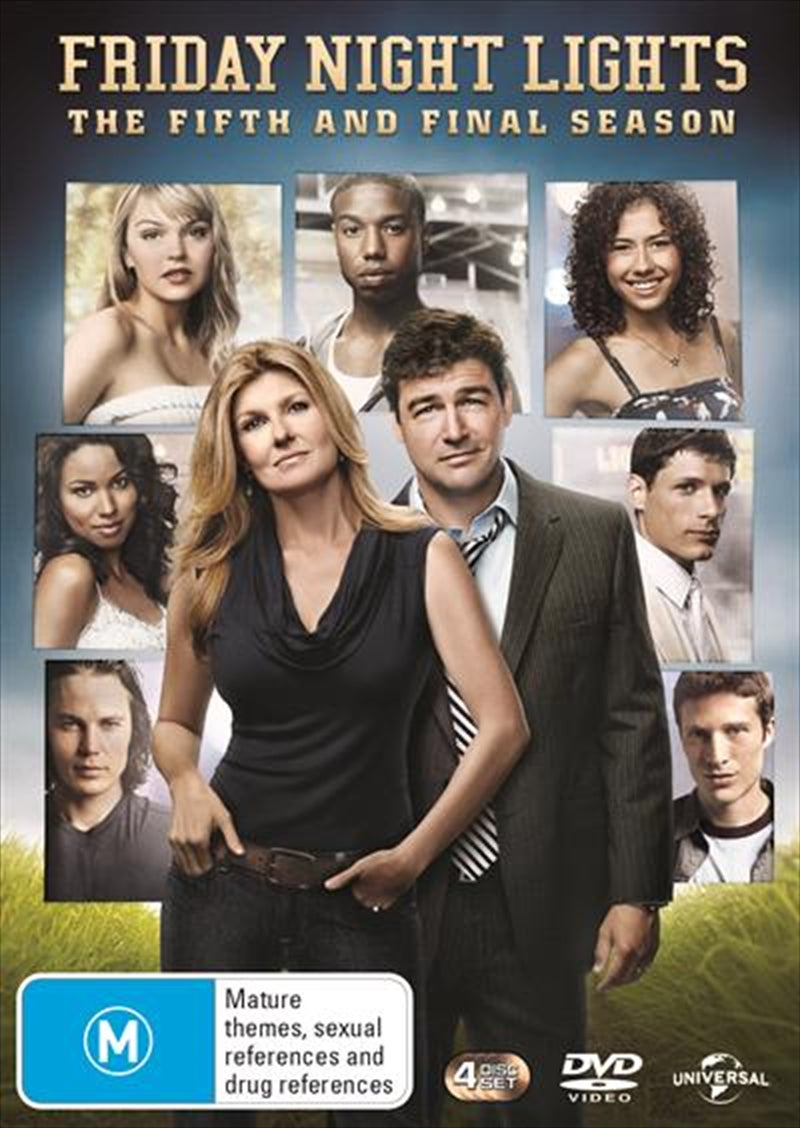 Friday Night Lights - Season 5 DVD cover featuring the main characters in a dramatic football scene.