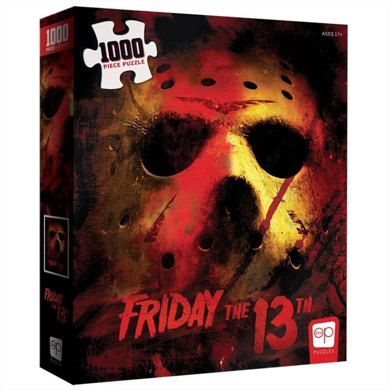 A 1000 piece puzzle featuring Jason Voorhees from Friday The 13th, showcasing a chilling horror scene.