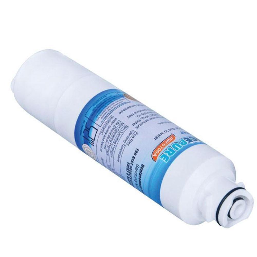 IcePure RFC0700A RWF0700A fridge water filter cartridge for Samsung models, showcasing its premium quality and design.