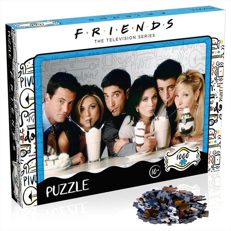 Friends Milkshake 1000 Piece Puzzle featuring iconic characters from the series in a vibrant design.