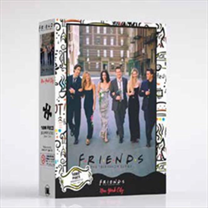 Friends On The Street 1000 Piece Puzzle featuring Monica, Chandler, Ross, Rachel, Phoebe, and Joey in a vibrant NYC scene.