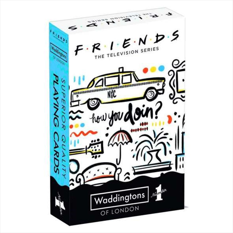 A pack of Friends Waddingtons Number 1 Playing Cards featuring iconic characters and moments from the show.