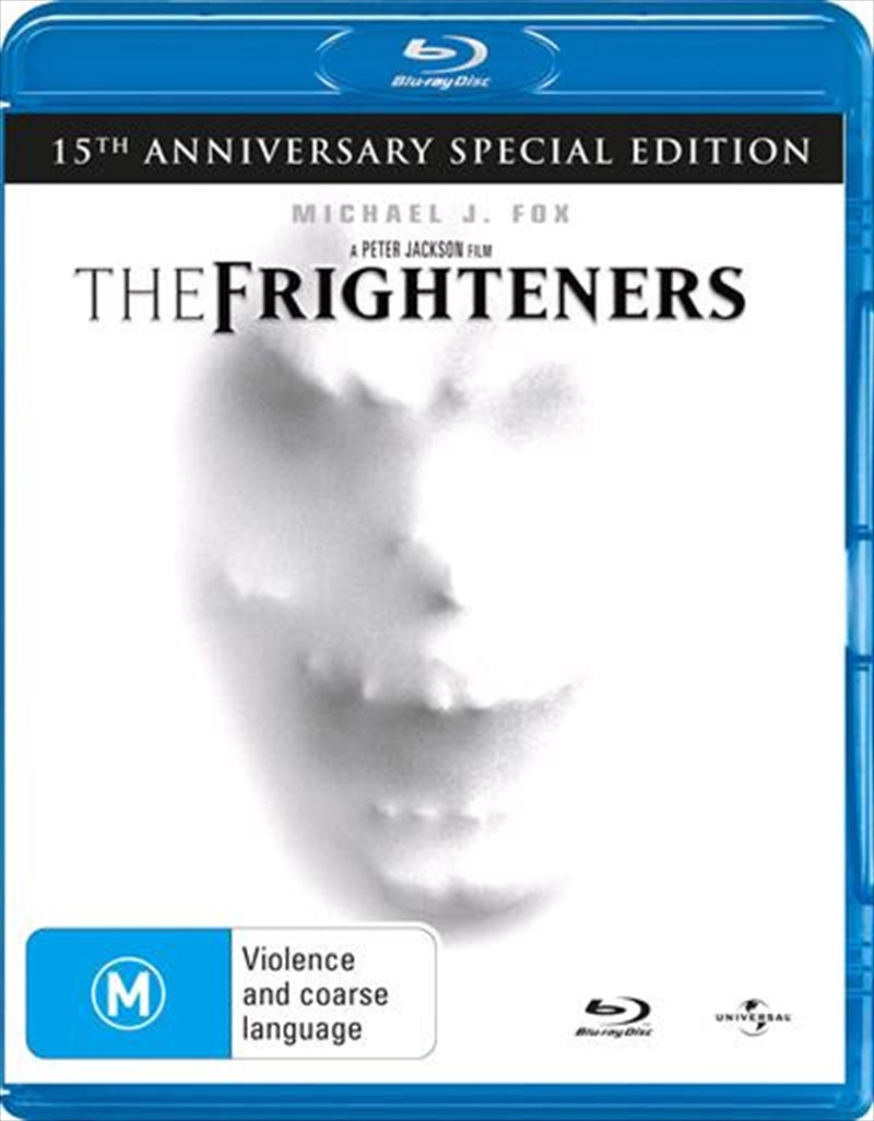 Blu-ray cover of 'The Frighteners' featuring Michael J. Fox surrounded by ghostly figures in a spooky setting.