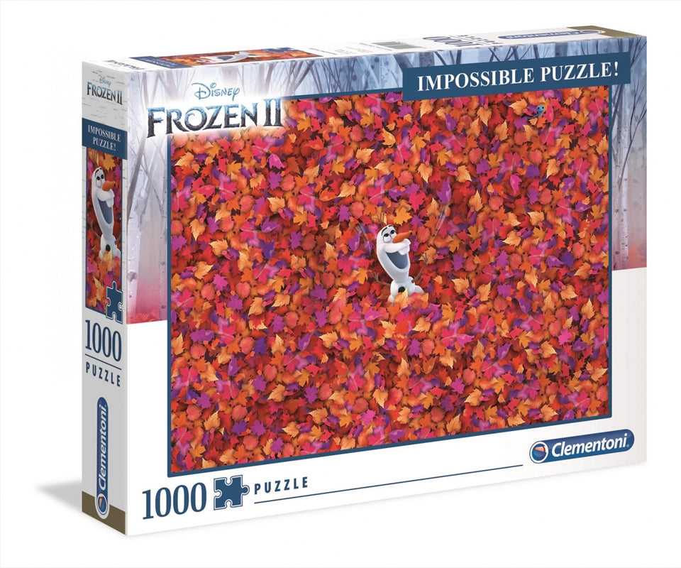 Frozen 2 Impossible Puzzle featuring vibrant characters and landscapes from the movie, consisting of 1000 intricately designed pieces.