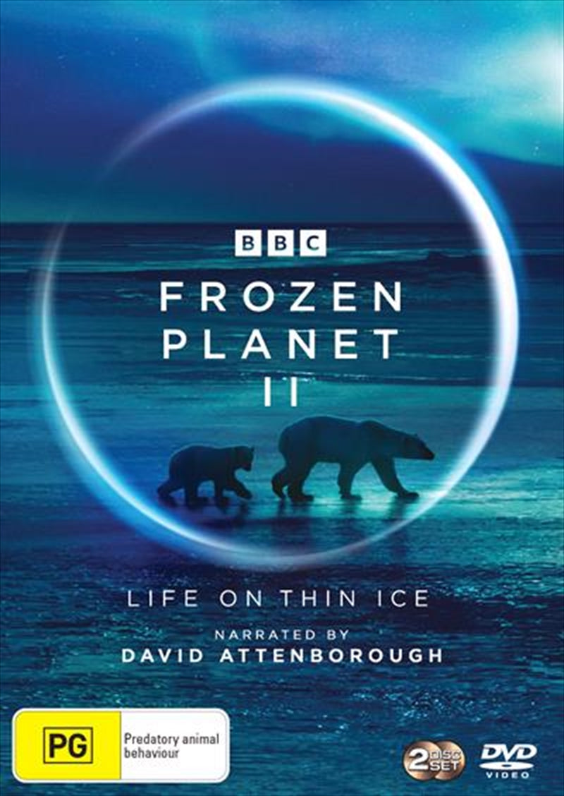 Cover of Frozen Planet II DVD featuring stunning icy landscapes and wildlife from the Arctic and Antarctica.