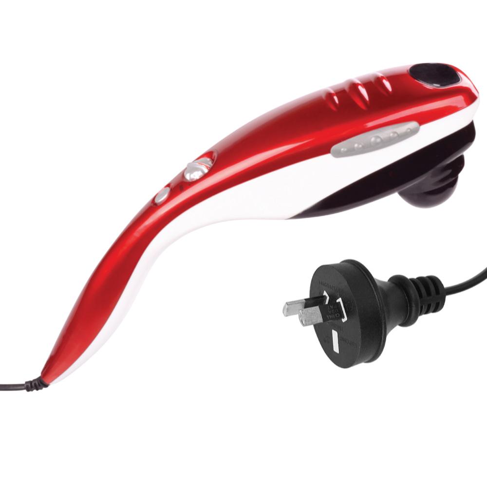 Red Full Body Handheld Massager with six interchangeable heads for versatile massage options.