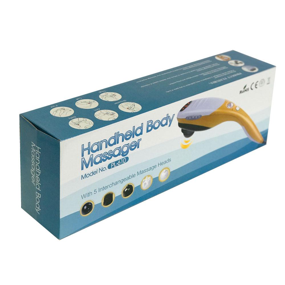 Red Full Body Handheld Massager with six interchangeable heads for versatile massage options.