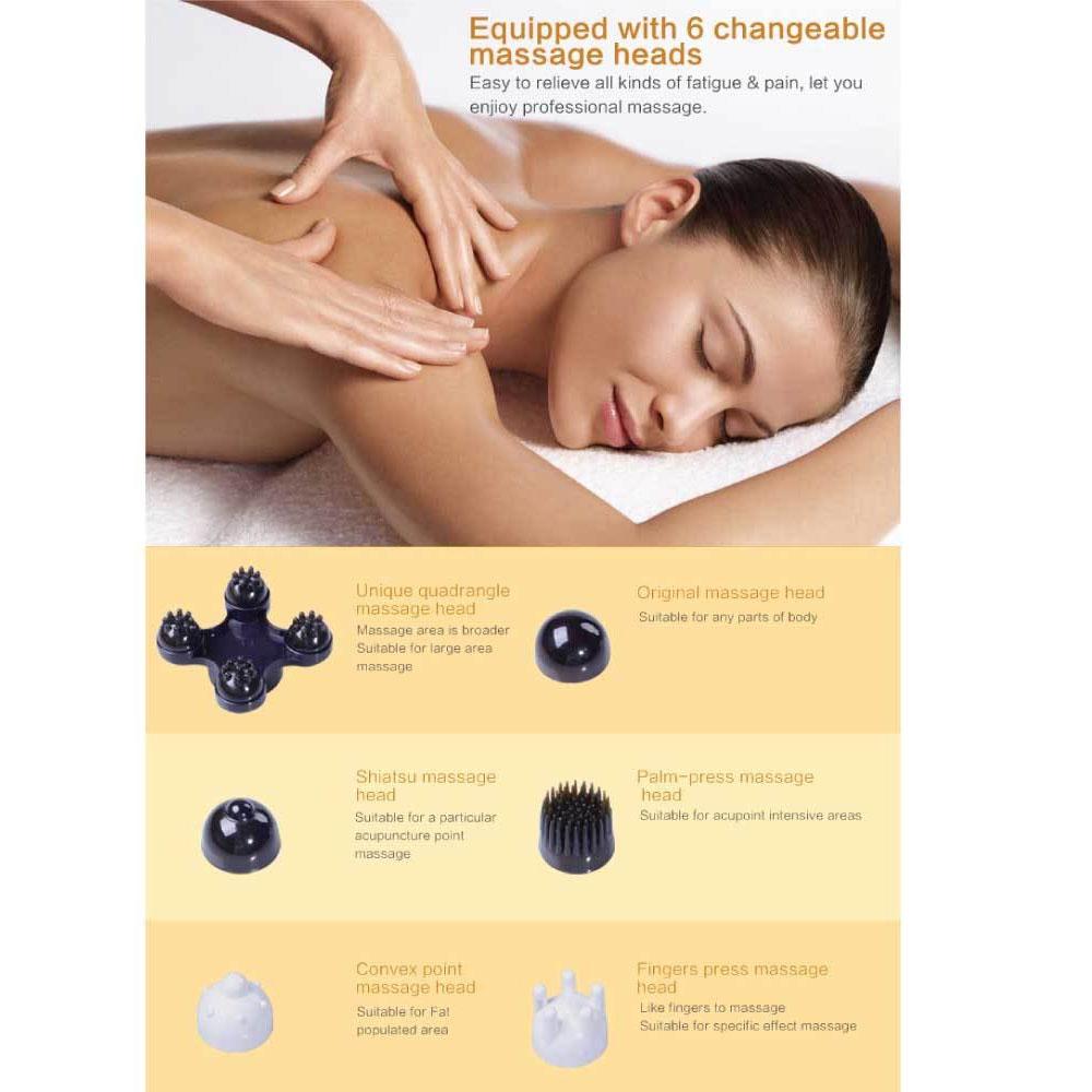 Red Full Body Handheld Massager with six interchangeable heads for versatile massage options.