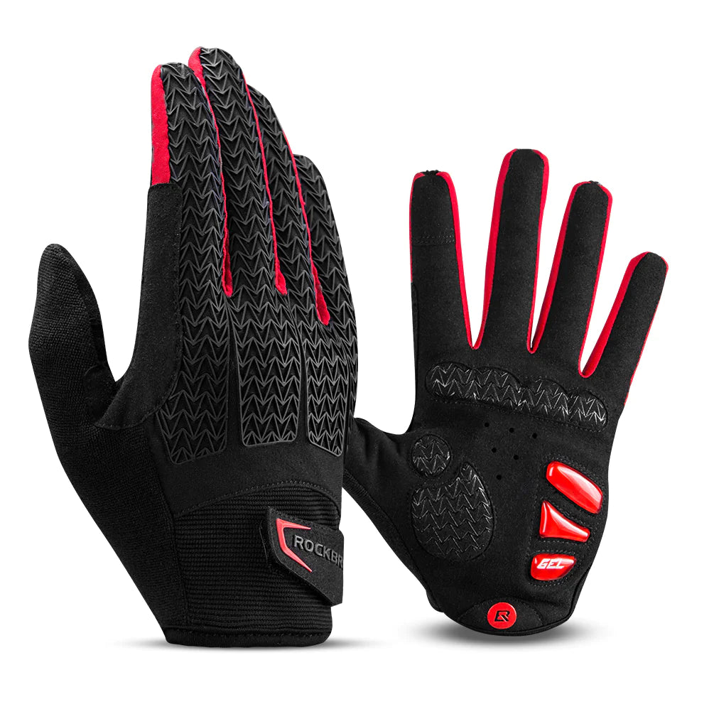 ROCKBROS Full Finger MTB Gloves in large size, featuring breathable fabric, gel padding, and touchscreen compatibility, ideal for mountain and road biking.