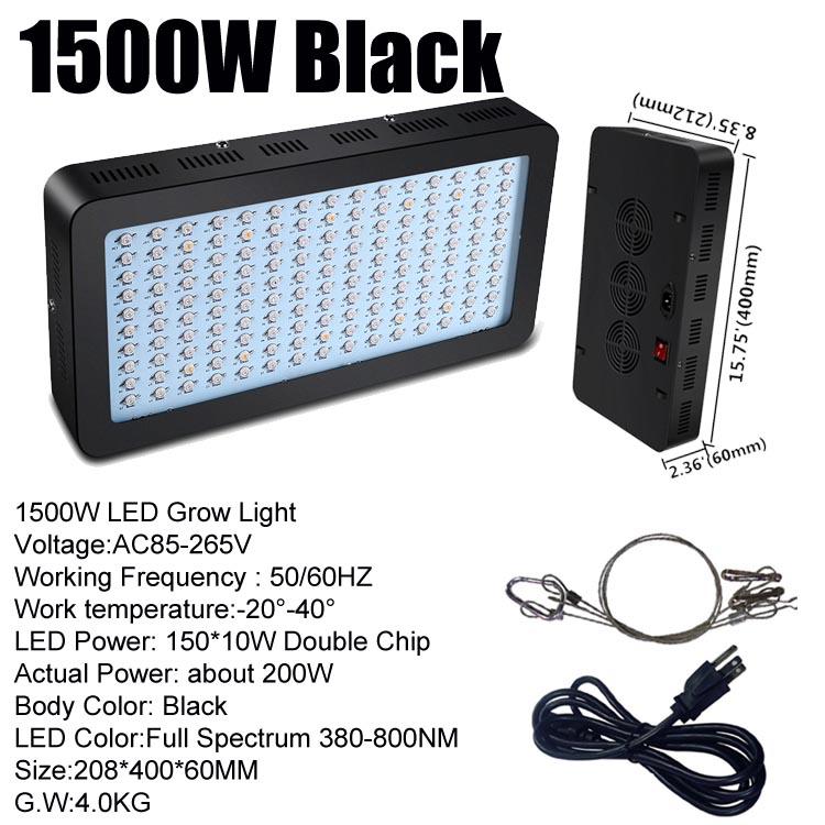 Full Spectrum 1000W, 1200W, 1500W Double Chip LED Grow Lights in a square shape, emitting red and blue light for optimal plant growth.