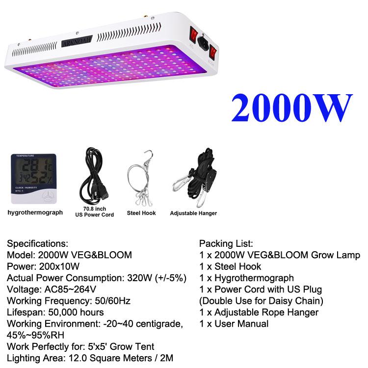 Full Spectrum 1500W LED Grow Light with UV and IR features, designed for optimal indoor plant growth.