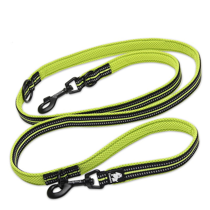 Function Leash Neon Yellow M, a multi-functional dog lead with a soft padded handle and reflective features for safety.