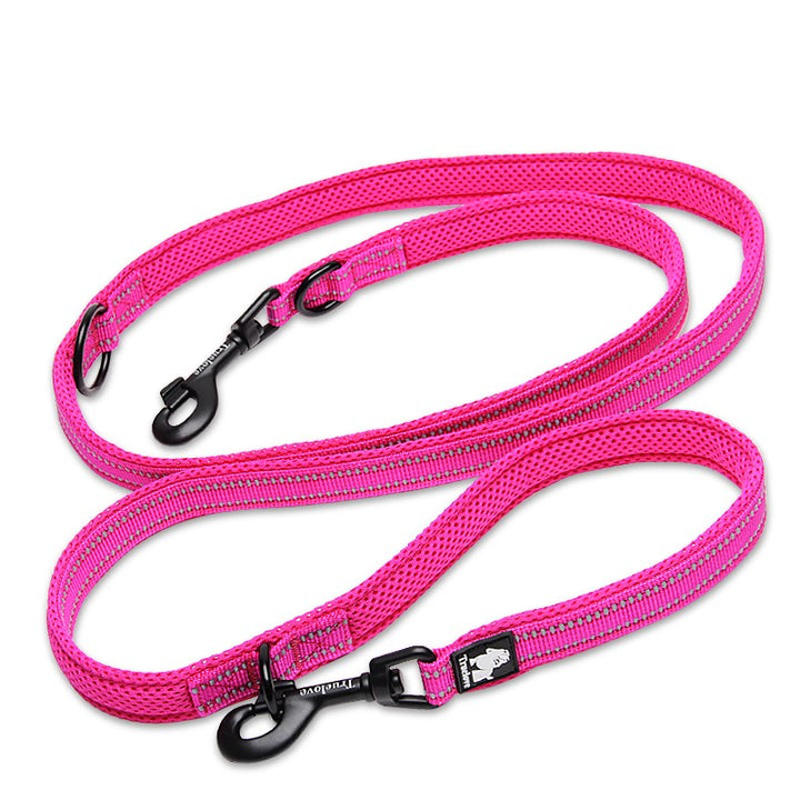 Function Leash Pink L, a multi-functional dog lead with soft padding and reflective features, perfect for training and daily walks.