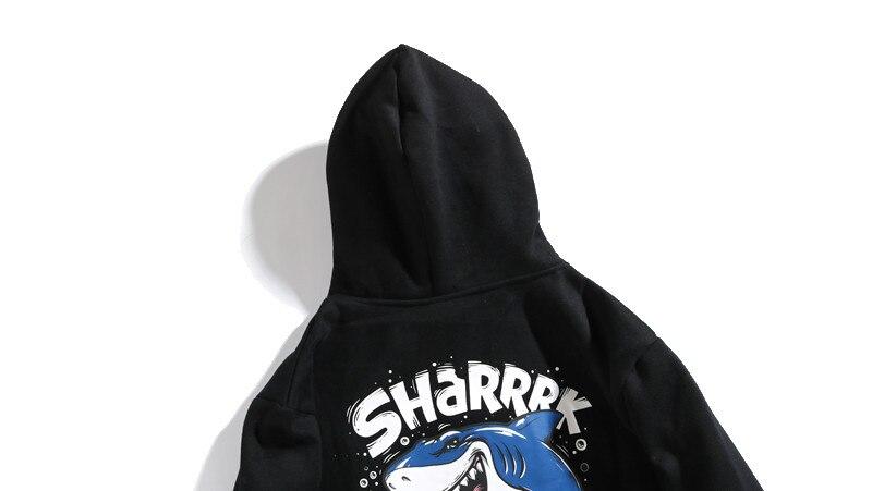 Men's Funny Anime Shark Printed Hooded Sweatshirt featuring a playful shark design, made from soft fleece material, perfect for casual autumn wear.