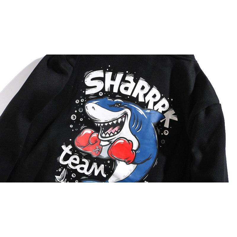 Men's Funny Anime Shark Printed Hooded Sweatshirt featuring a playful shark design, made from soft fleece material, perfect for casual autumn wear.