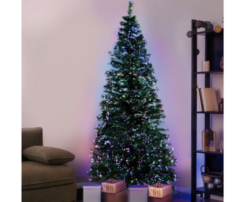 Funyards 2.1M 7FT Christmas Tree with white LED lights and optic fiber, showcasing a lush appearance with 450 tips.