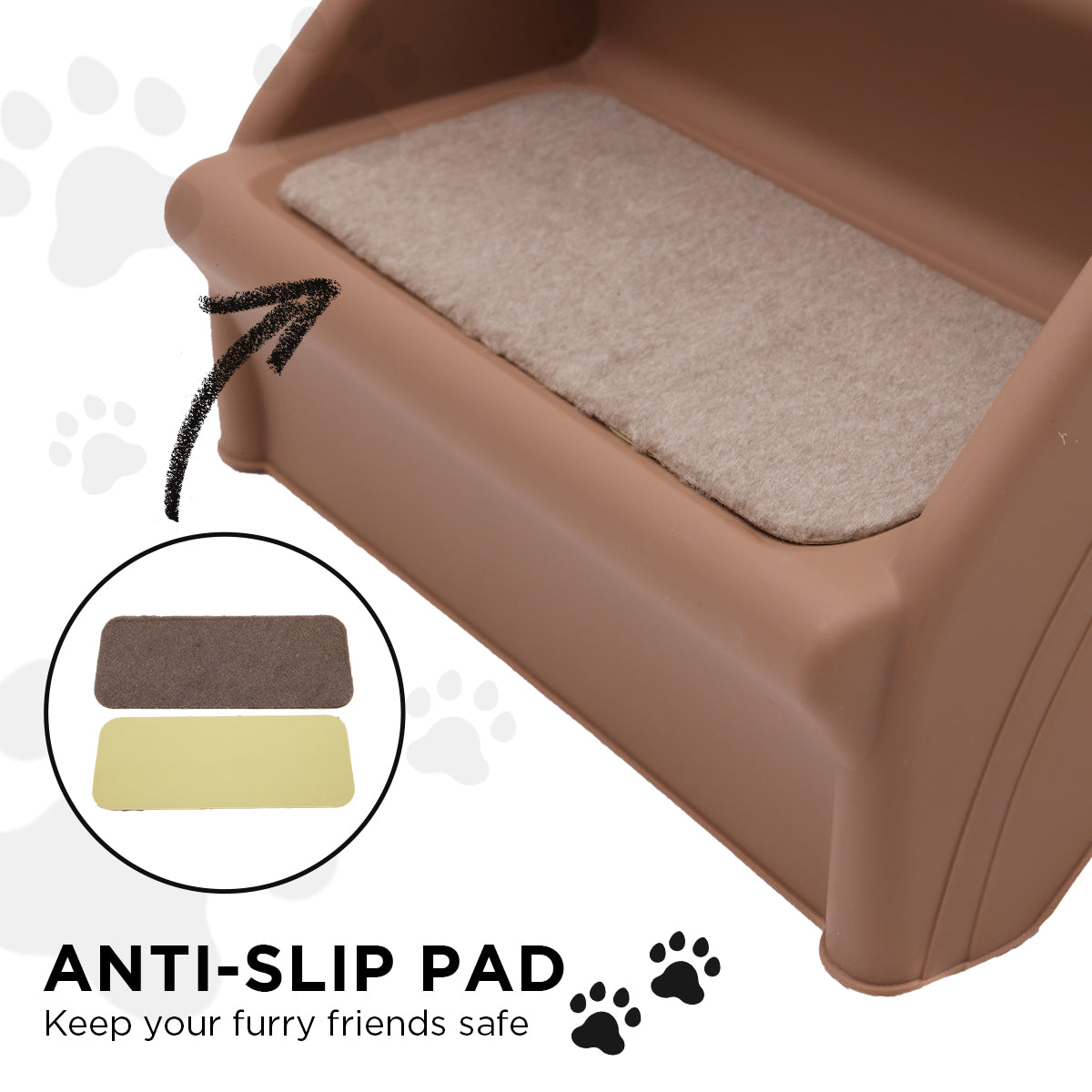 Furtastic 50cm Foldable Step Ladder Stairs in brown, designed for pets with non-slip steps and sturdy construction.