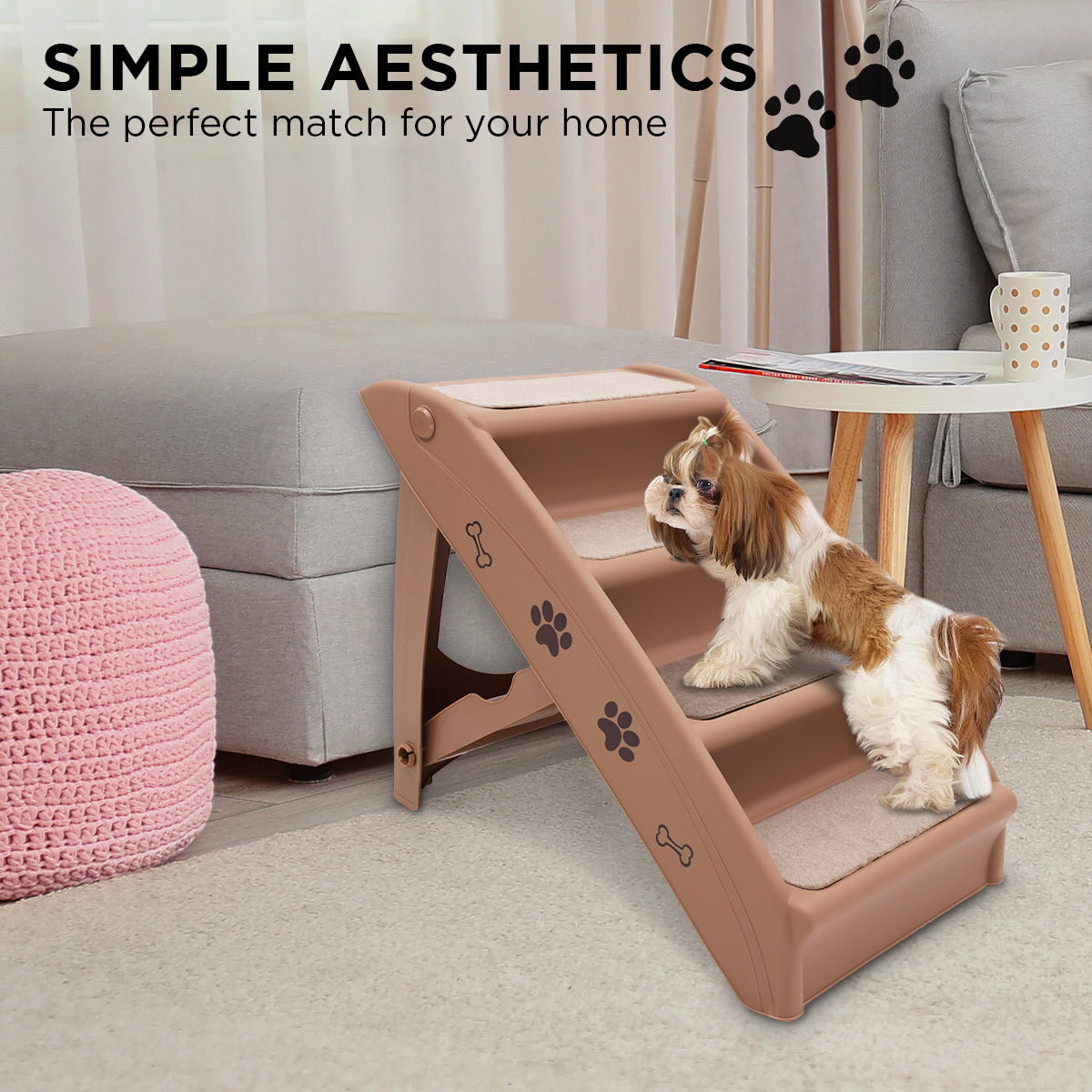 Furtastic 50cm Foldable Step Ladder Stairs in brown, designed for pets with non-slip steps and sturdy construction.