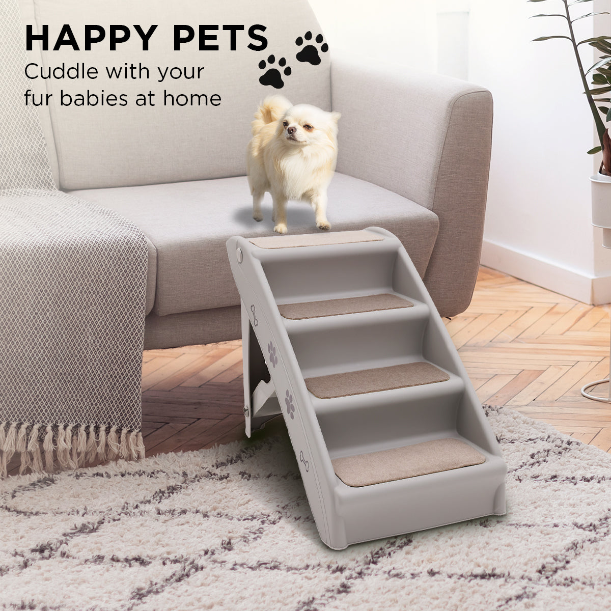 Furtastic Foldable Pet Stairs in Grey, designed for small and elderly pets, featuring non-slip mats and a sturdy construction.