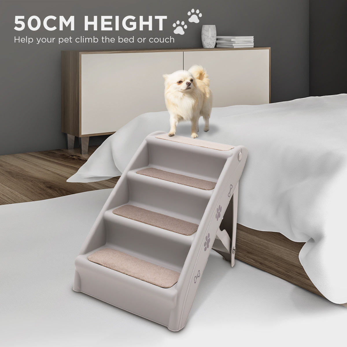 Furtastic Foldable Pet Stairs in Grey, designed for small and elderly pets, featuring non-slip mats and a sturdy construction.