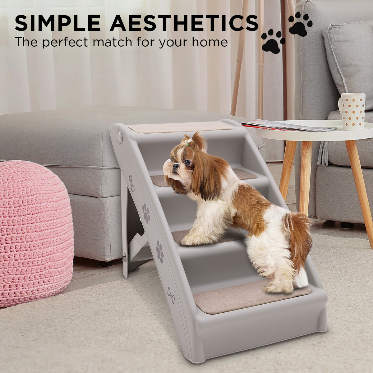 Furtastic Foldable Pet Stairs in Grey, designed for small and elderly pets, featuring non-slip mats and a sturdy construction.