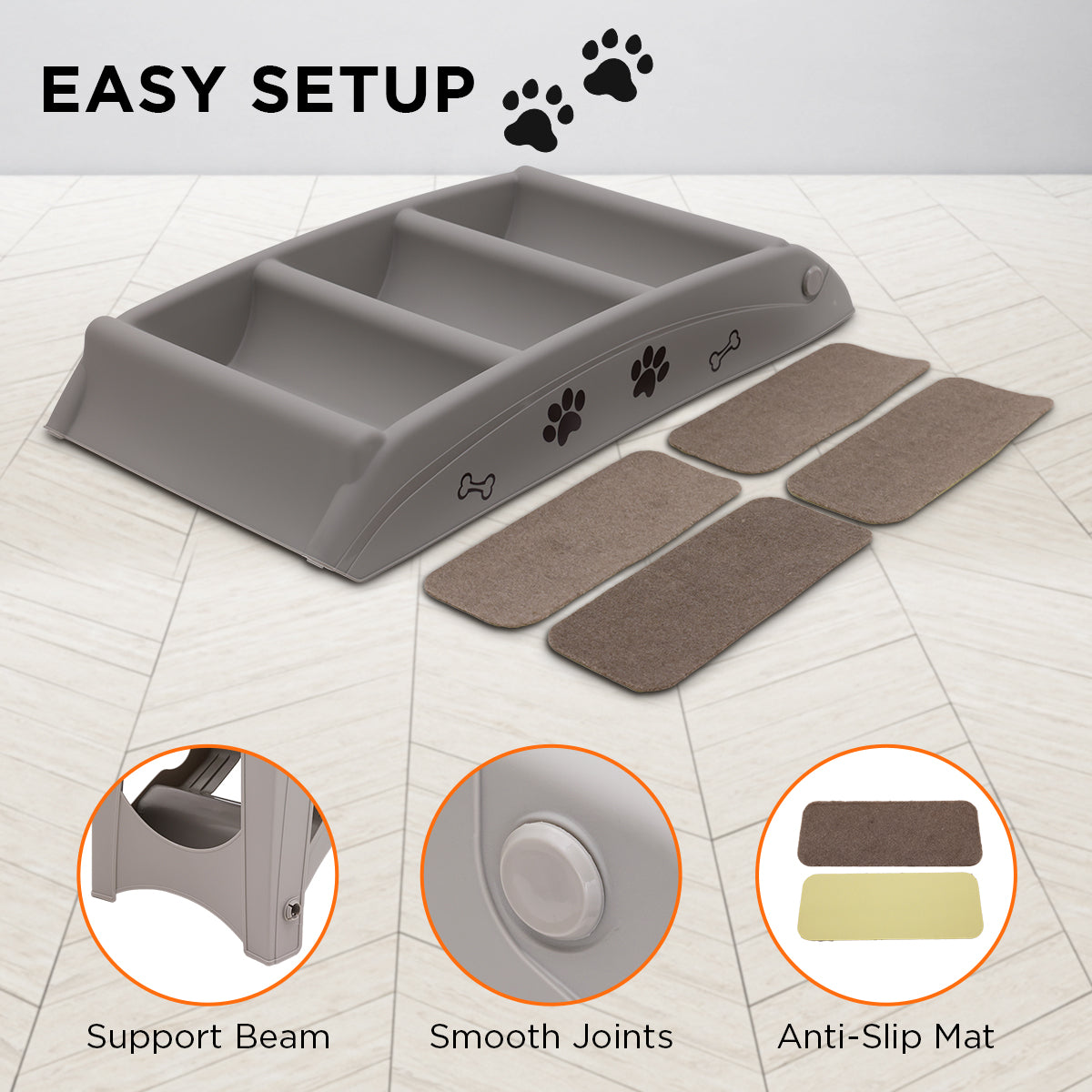 Furtastic Foldable Pet Stairs in Grey, designed for small and elderly pets, featuring non-slip mats and a sturdy construction.