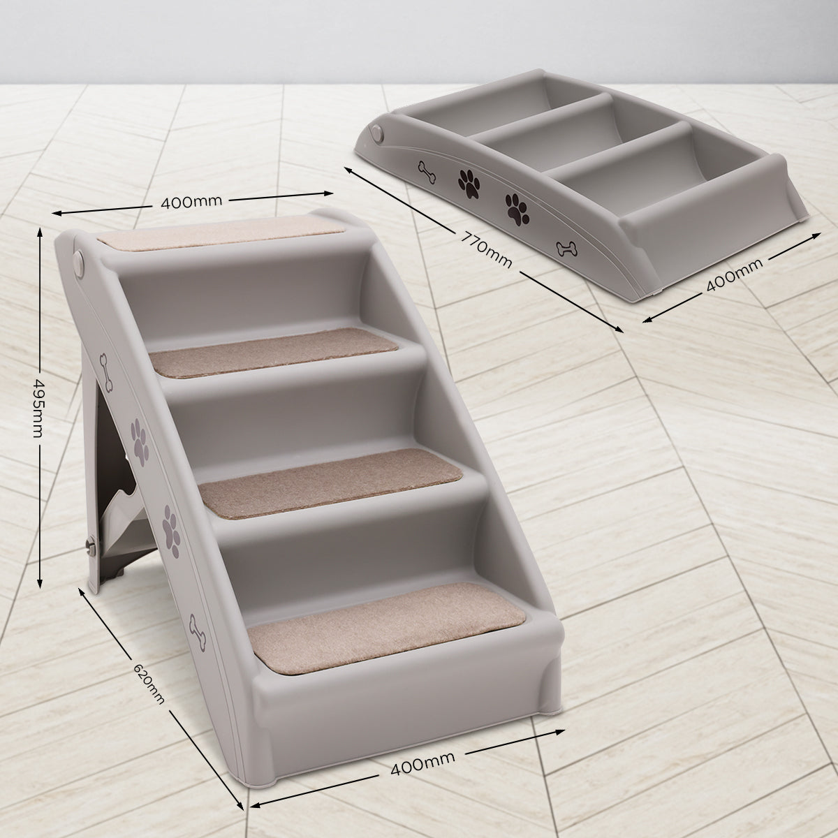 Furtastic Foldable Pet Stairs in Grey, designed for small and elderly pets, featuring non-slip mats and a sturdy construction.