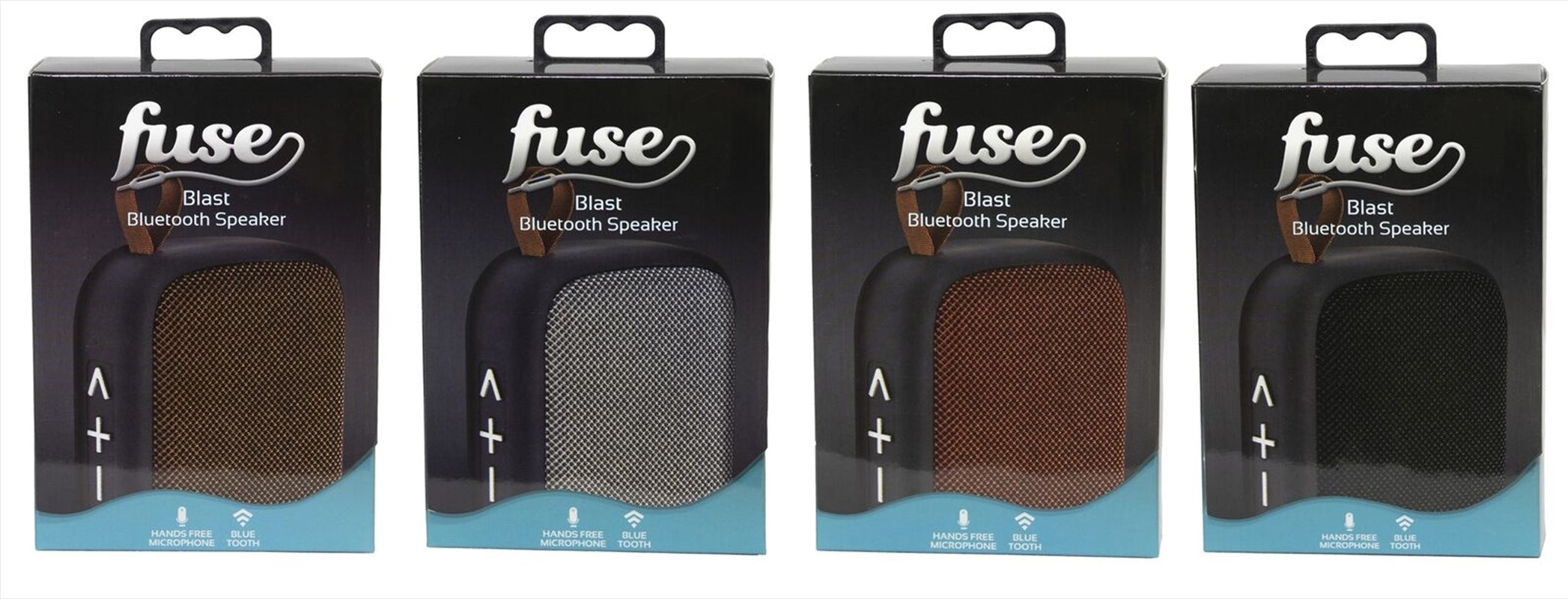 Fuse Blast Bluetooth Speaker in vibrant colors, showcasing its compact design and sleek finish.