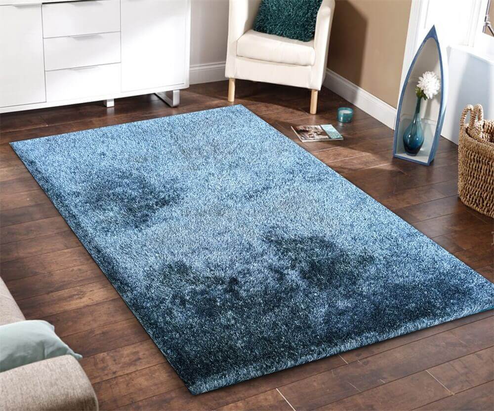 Fuzzy Two Tone Blue Area Rug showcasing a soft shaggy texture and vibrant blue color, perfect for home decor.