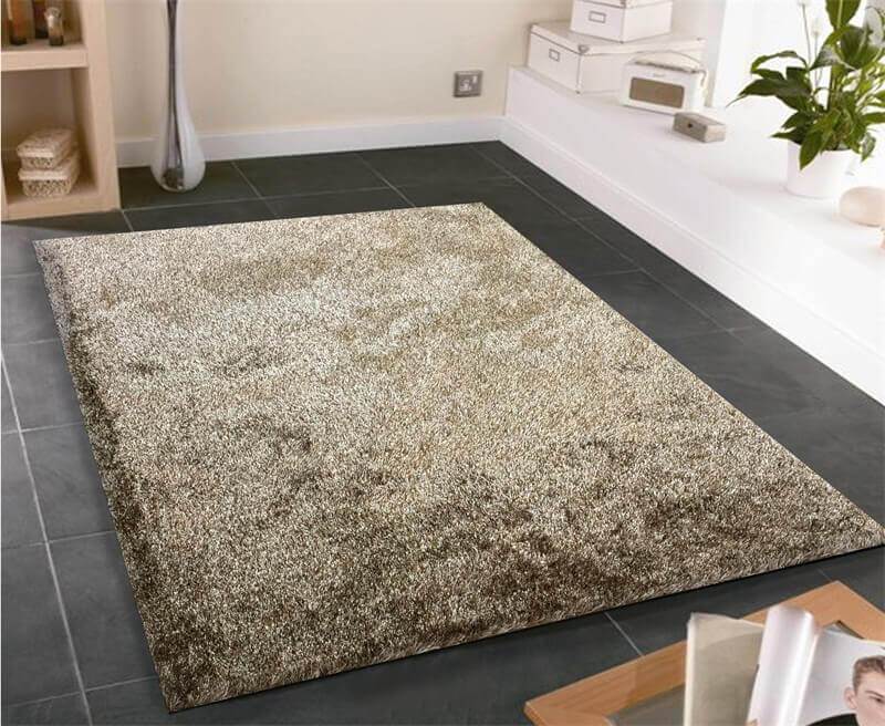 Fuzzy Two Tone Brown Beige Area Rug showcasing soft shaggy texture and elegant colors, perfect for home decor.