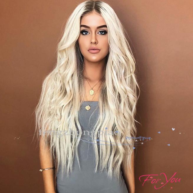 FZP Long Body Wave Blonde Wig displayed on a mannequin, showcasing its natural waves and luxurious blonde color.