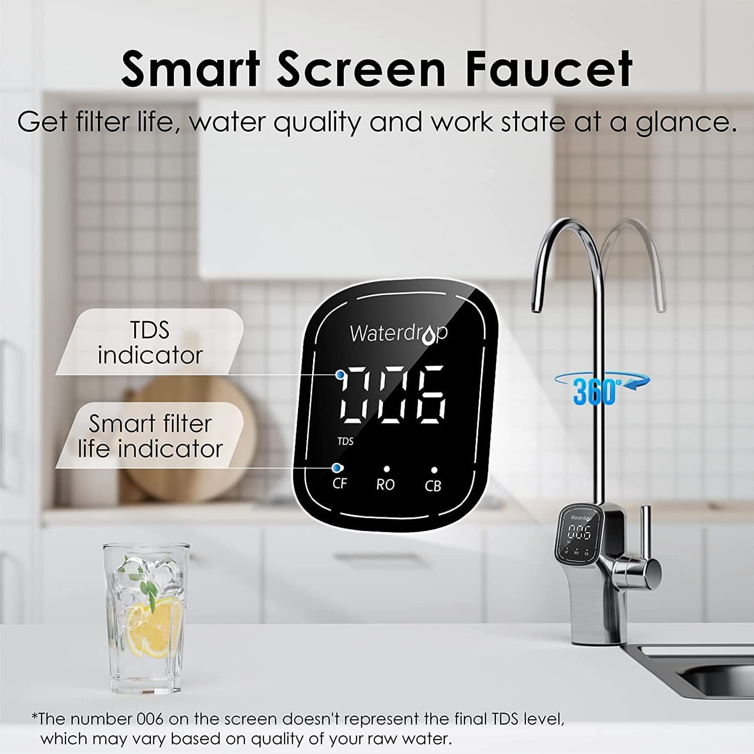 Waterdrop G3P600 Tankless Reverse Osmosis System with smart faucet and filters displayed.