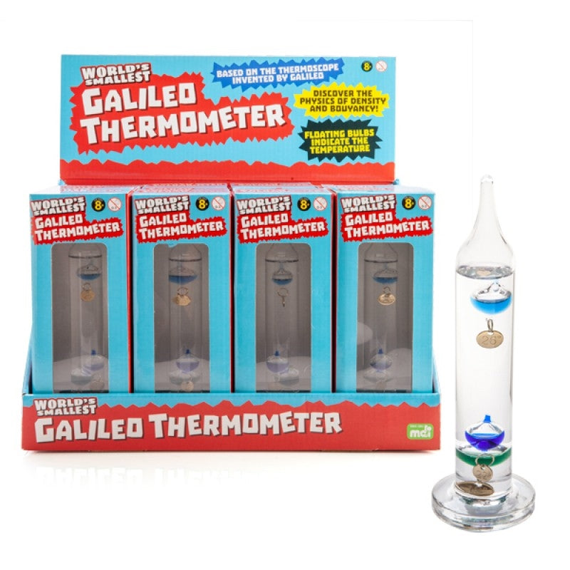 A beautifully designed Galileo Thermometer with colorful floating bulbs indicating temperature in a clear liquid.