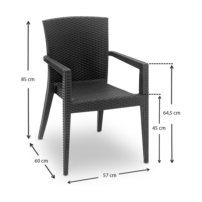 Anthracite Garden Armchair DONALD, made of durable polypropylene, measuring 57x60x85cm, perfect for outdoor use.