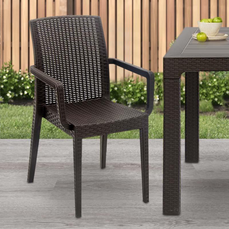 LUCY Garden Armchair in brown, made of durable polypropylene, measuring 54x58x86cm, perfect for outdoor use.