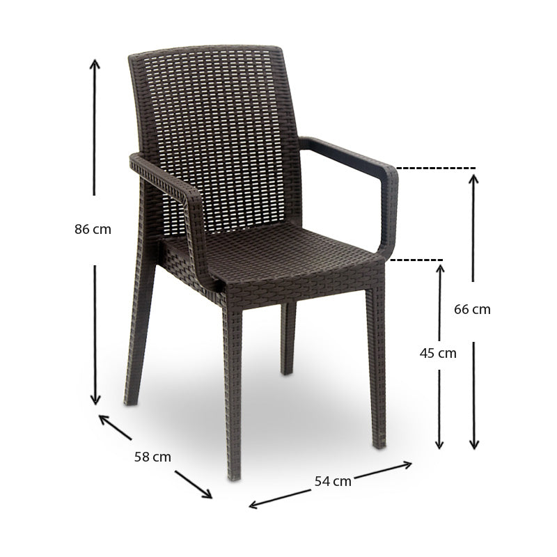 LUCY Garden Armchair in brown, made of durable polypropylene, measuring 54x58x86cm, perfect for outdoor use.