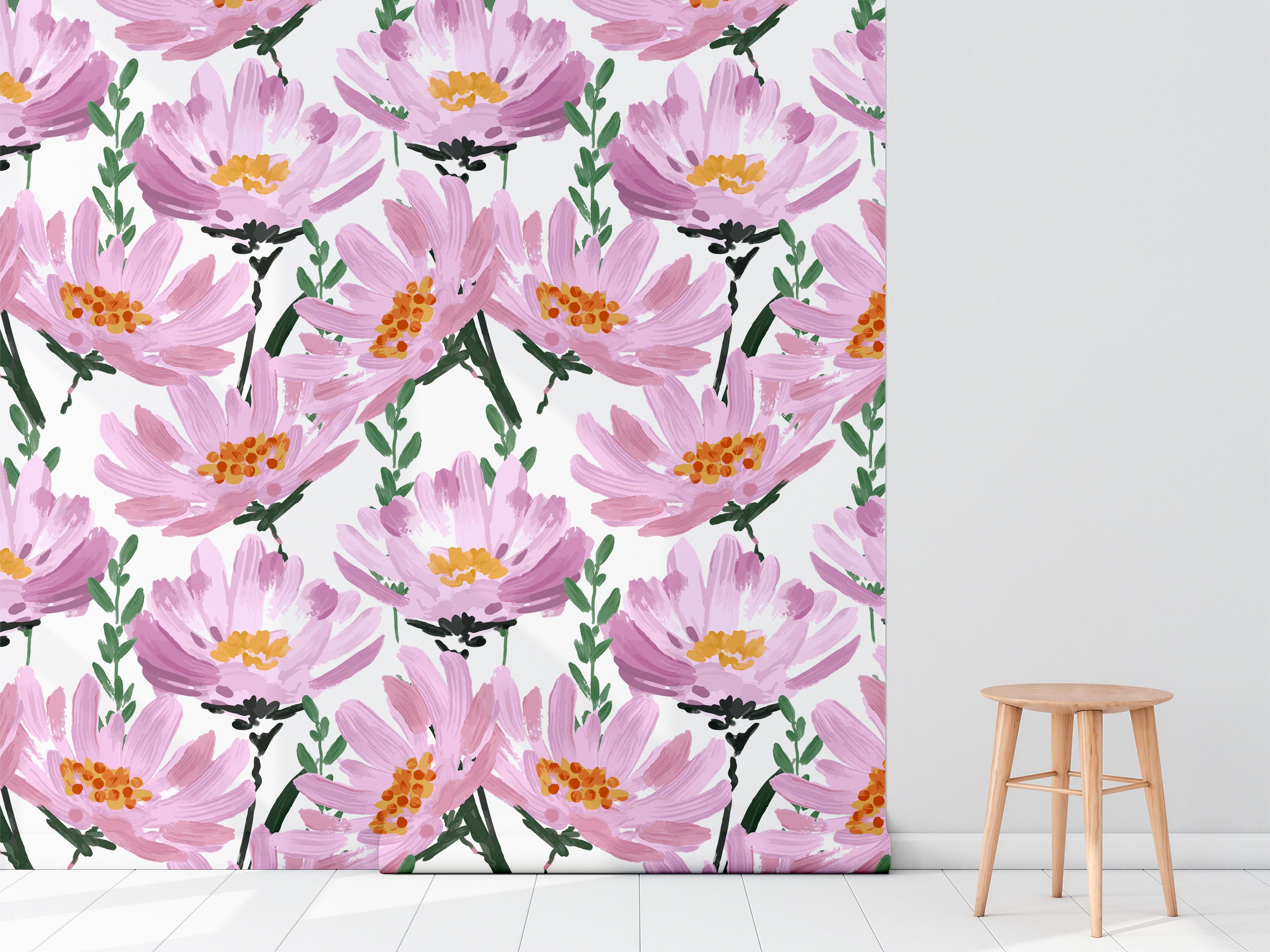 Garden Blooms Wallpaper featuring vibrant floral patterns on a smooth surface, ideal for home decor.