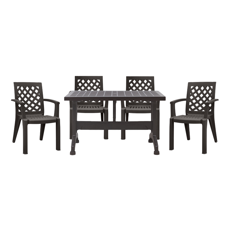 Garden Dining Set CARTA featuring a 120x70 table and four brown polypropylene chairs, perfect for outdoor dining.