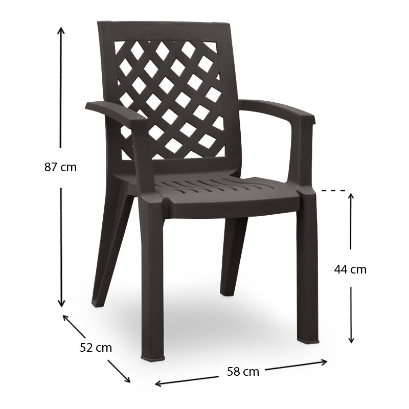 Garden Dining Set CARTA featuring a 120x70 table and four brown polypropylene chairs, perfect for outdoor dining.