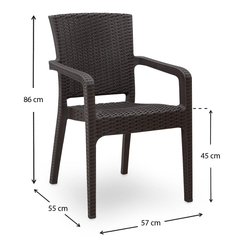 MARIUS 5-piece garden dining set featuring a brown polypropylene table and four recycled armchairs, perfect for outdoor dining.