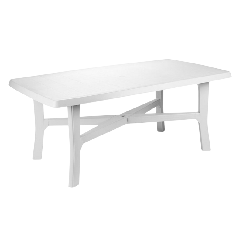 Garden Table CLARA in white, made of durable polypropylene, measuring 180x100x72cm, perfect for indoor and outdoor use.