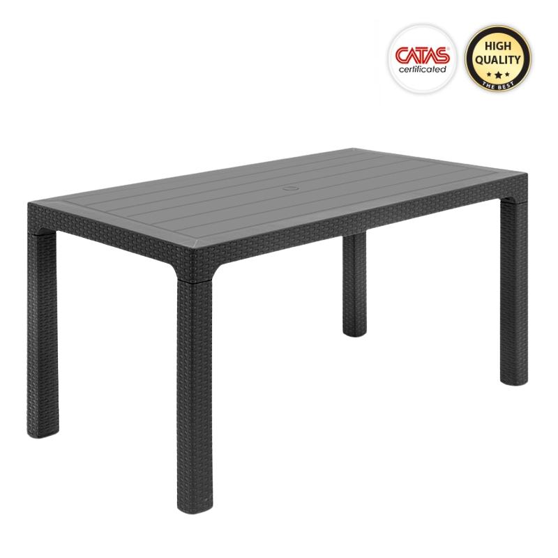 Garden Table INGE in anthracite color, measuring 140x80x74cm, made of durable polypropylene, perfect for outdoor use.