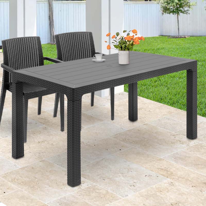 Garden Table INGE in anthracite color, measuring 140x80x74cm, made of durable polypropylene, perfect for outdoor use.