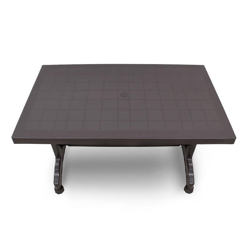 NARUTO Brown Garden Table measuring 120x70x73 cm, made of durable polypropylene, featuring an umbrella holder.