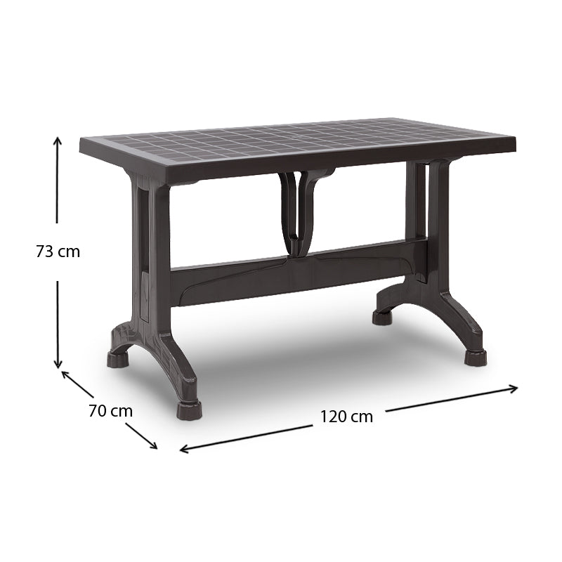 NARUTO Brown Garden Table measuring 120x70x73 cm, made of durable polypropylene, featuring an umbrella holder.